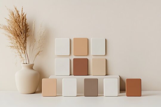 Minimalist interior design with earth tone color palette mockup