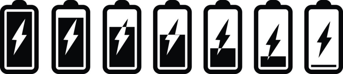 Battery icon in flat design set. isolated on transparent background.