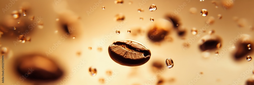 Poster dynamic floating coffee drops create an abstract visual experience for coffee enthusiasts and art lo