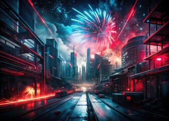 Obraz premium Neon Black Red Bokeh Fireworks Abstract Background PNG Urban Exploration Photography