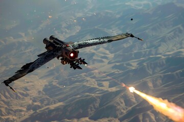 Naklejka premium Surface air missile system fused defensive nature of vulture long range targeting system resembling bird scanning eyes circles high above battlefield awaiting perfect moment strike down aerial threats