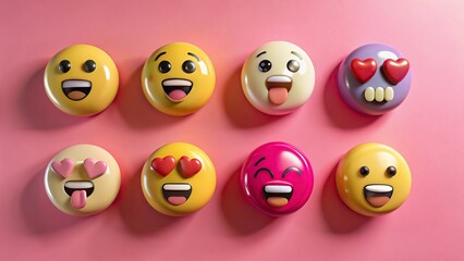Naklejka premium New 3D Many wooden emoticon or Emoji face balls from above