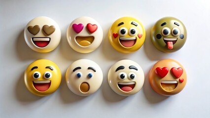 Obraz premium New 3D Many wooden emoticon or Emoji face balls from above