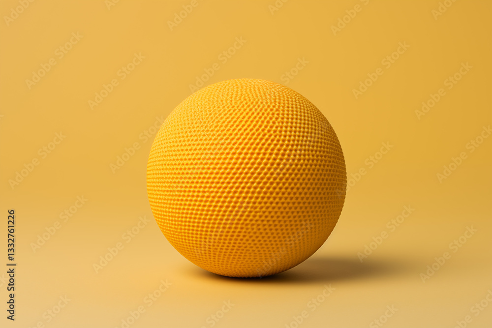 Poster textured yellow ball positioned on a smooth orange background, creating a visually striking and mini