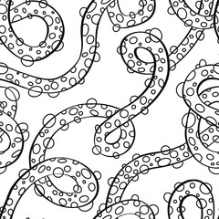 Abstract Seamless Pattern PNG  with Wavy Lines and Bubble Circles for Background Design 