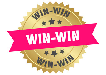 win-win. win-win round pink and gold label isolated on transparent background