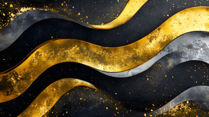Abstract Gold and Silver Waves on Dark Background - Luxury Texture