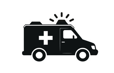 Fototapeta premium Emergency ambulance service icon And Black ambulance car icon with Ambulance Silhouette Vector Illustration. Emergency Vehicle Vector Design