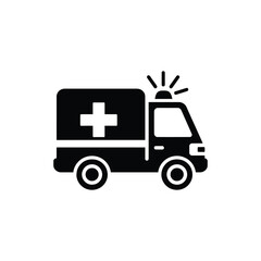 Emergency ambulance service icon And Black ambulance car icon with Ambulance Silhouette Vector Illustration. Emergency Vehicle Vector Design
