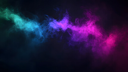 Abstract Colorful Smoke Clouds on Black Background Teal, Pink, and Purple Swirls