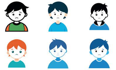 Sad Child Character Icons Set for Emotional Expression
