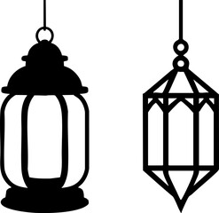 Lantern Silhouette Set - Hanging Light Vector Illustrations