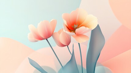 A minimalist 3D vector illustration of a charming tulip bouquet, presenting a delicate floral arrangement in a modern style.