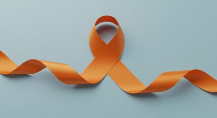 Elegant Orange Ribbon Up View on Light Blue - Awareness, hope, support, solidarity, and remembrance are symbolized by this elegant orange ribbon elegantly arranged on a light blue background
