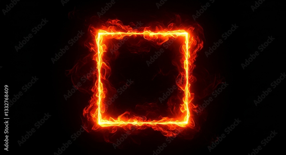 Poster fiery square frame - a square frame made of burning flames on a black background. perfect for design
