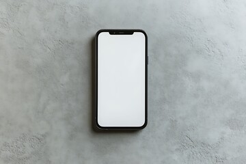 Black smartphone with blank white screen on concrete background