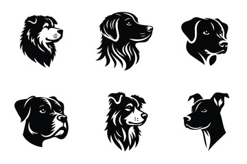 Illustrated set of dogs head silhouette  vector 