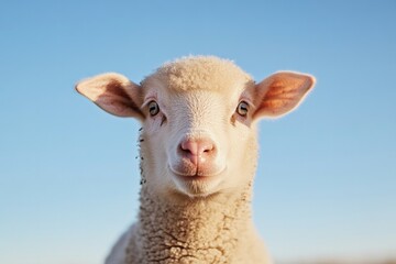 Fototapeta premium close-up photo of farm animal gazing into camera capturing texture and detail set against plain backdrop that highlights