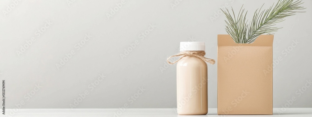 Poster minimalist product display with natural elements and soft colors
