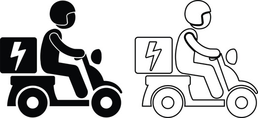delivery motorcycle icon in flat, line style set. isolated on transparent background