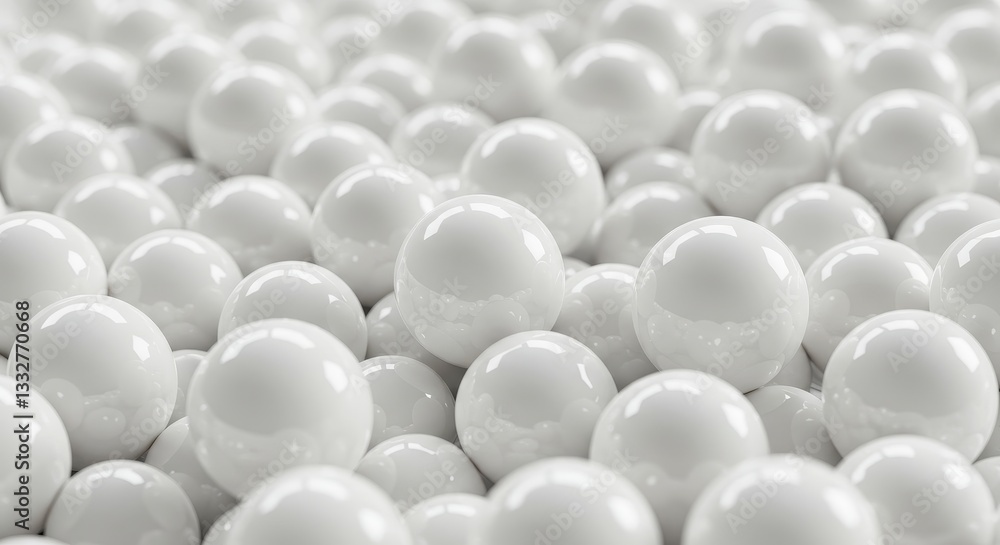 Poster glossy white spheres pattern background - abstract of numerous glossy white spheres arranged in a re