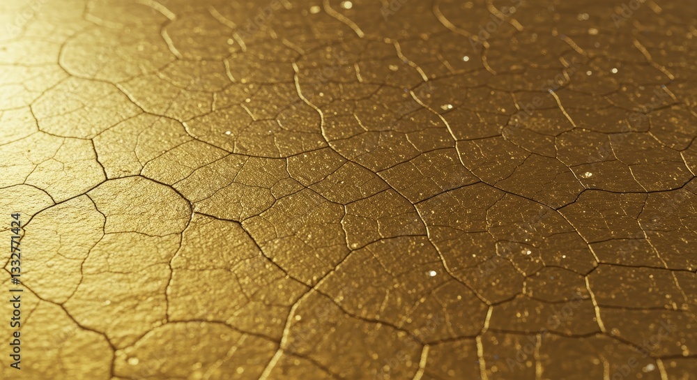 Poster golden cracked surface texture - abstract background featuring a textured golden surface with intric