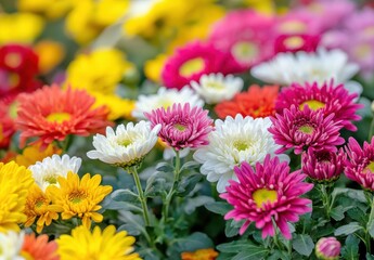 Vibrant Display of Colorful Chrysanthemum Flowers in Bloom Capturing Nature's Beauty and Elegance in a Flower Garden Setting