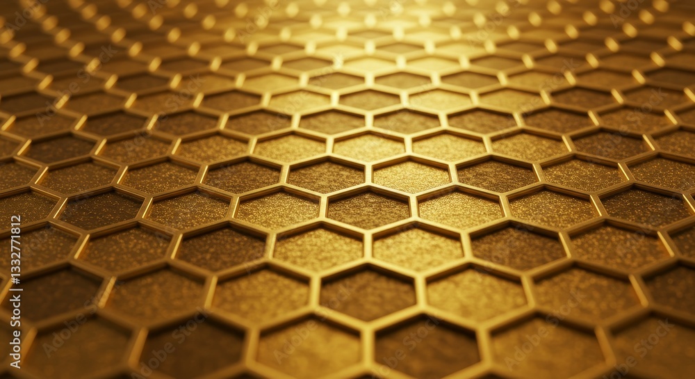 Poster golden honeycomb abstract background texture - luxurious golden honeycomb pattern, symbolizing struc