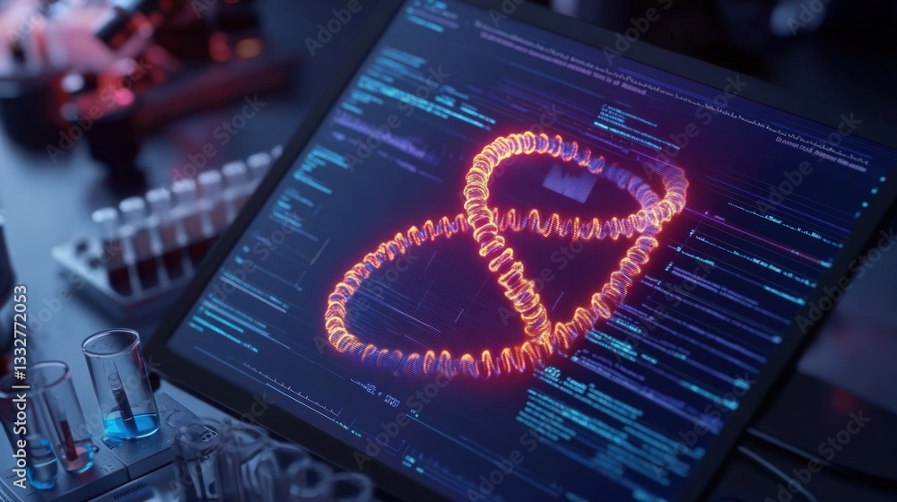 Poster dna molecule displayed on a tablet in a lab setting