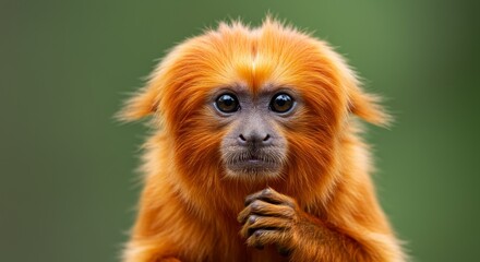 Golden Lion Tamarin Baby Monkey Portrait - Adorable golden lion tamarin baby, showcasing its vibrant fur, captivating eyes, and endearing pose. Symbolizing: endangerment, wild beauty, primate charm