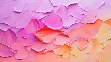 Obraz premium A stunning abstract painting featuring layered, textured brushstrokes in shades of pink, orange, and pastel tones, creating a soft and fluid artistic composition with depth and movement