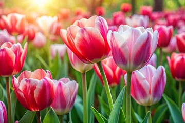 Naklejka premium Pink tulips in the garden