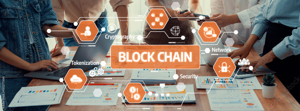 Poster this image showcases the impact of blockchain technology in various business sectors, emphasizing co
