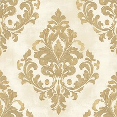 Elegant gold damask pattern on cream background for luxurious interior design