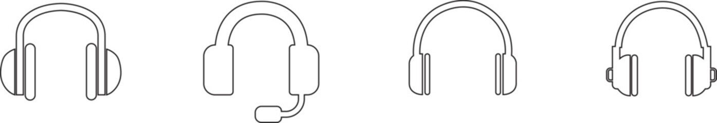 Headphone headset icon in line style set. isolated on transparent background