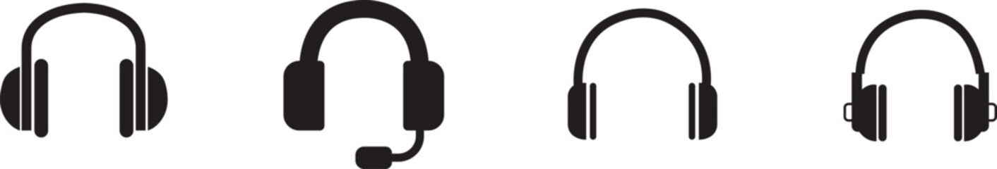 Headphone headset icon in flat style set. isolated on transparent background