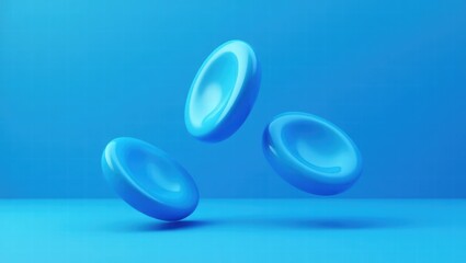 Floating blue glossy discs against a minimalistic blue background