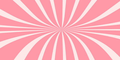 Candy color sunburst background. Abstract pink cream sunbeams design wallpaper. Colorful spinning lines for template, banner, poster, flyer. Sweet rotating cartoon swirl or whirlpool. Vector backdrop