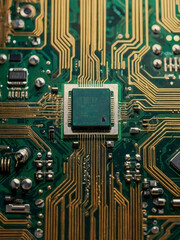 Fototapeta premium Circuit board technology close-up in a seamless pattern design