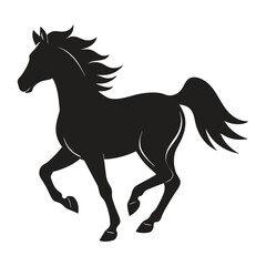 A silhouette of a running horse