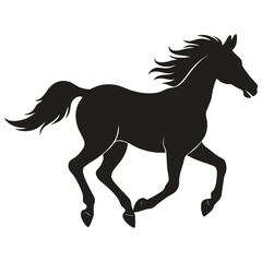 A silhouette of a running horse