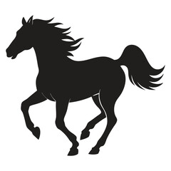 A silhouette of a running horse