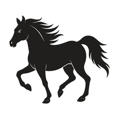 A silhouette of a running horse