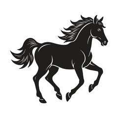 A silhouette of a running horse