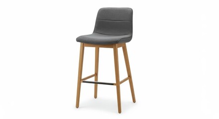 Modern Gray Upholstered Bar Stool with Light Wood Legs - Stylish bar stool featuring a gray fabric seat and sleek light wood legs. Perfect for kitchen islands or bars