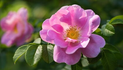 Pink Grootendorst hybrid rugosa rose blooming in summer garden- 60177