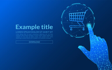 Online shopping technology with cart with icon on blue technology background, e-commerce delivery © Nil