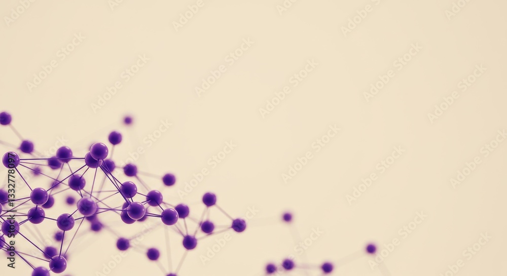 Poster molecular network structure - abstract of a purple molecular network structure against a beige backg