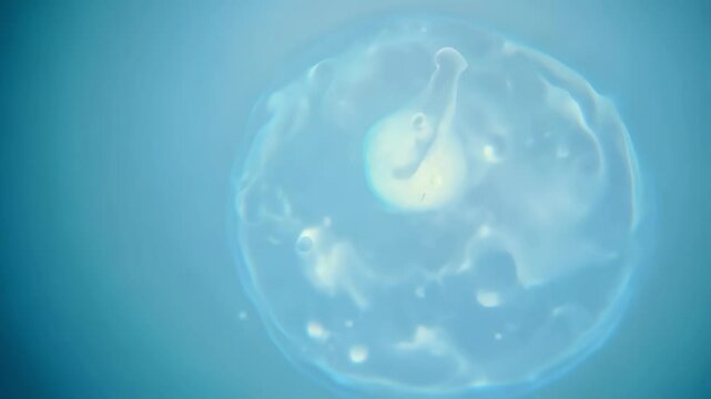 Microscopic View of Fertilized Egg Cell Highlighting Central Zygote Structure and Early Cellular Development. Concept of biology, fertility, reproduction, medical research, embryonic development