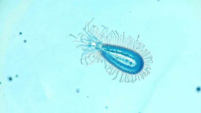 Microscopic View of Giardia Lamblia Parasitic Protozoan in Blue Background. Concept of Microbiology, Parasite Study, Cellular Biology, Protozoan Research, microbe, pathogen, bacteria